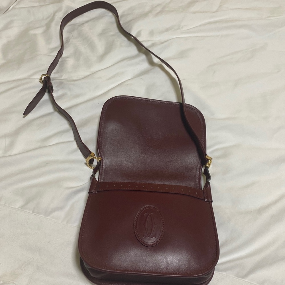 Cartier Vintage Shoulder Mini Bag Must Line Bordeaux Leather